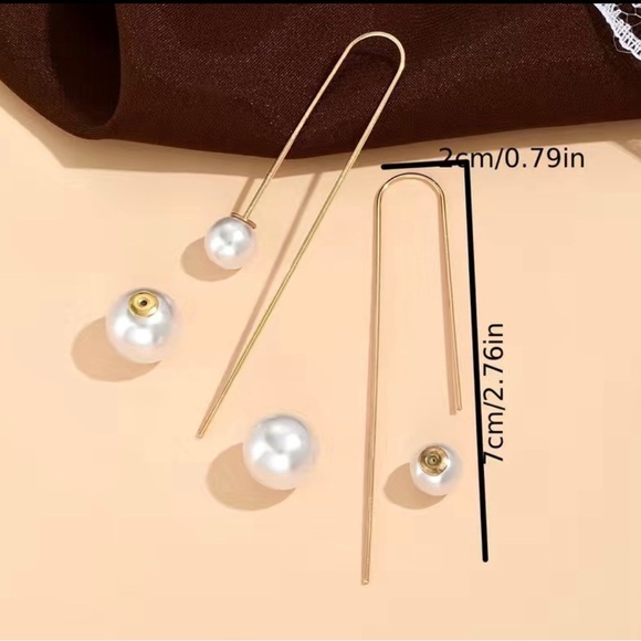 Pearl threader earrings. 2.7”x .7”. Simple but Elegant. Pearl bead unscrews. NIP - Picture 4 of 5